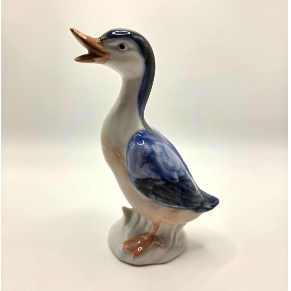 Vintage MCM Duck Bird Blue Ceramic Figurine